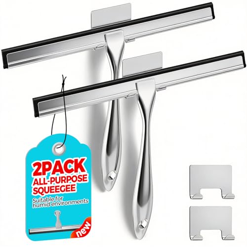 ALFLOD 2PACK 12-Inch All-Purpose Shower Squeegee for Shower Doors, Tile Shower Walls, Bathroom, Window, Glass and Car Windshield, Mirrors and Kitchen-Stainless Steel, Multitools, Silver - color: Silver, size: 12 Inch