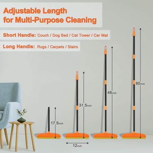 Carpet Rake for Pet Hair Removal, 5FT Reusable Pet Hair Removal Tool with Adjustable Handle, 3 in 1 Lint Remover Dog Cat Fur Remover Broom for Rugs, Mats, Beds, Stairs, Couch