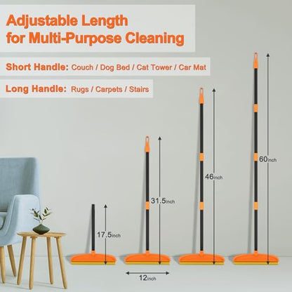Carpet Rake for Pet Hair Removal, 5FT Reusable Pet Hair Removal Tool with Adjustable Handle, 3 in 1 Lint Remover Dog Cat Fur Remover Broom for Rugs, Mats, Beds, Stairs, Couch