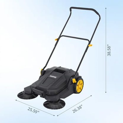 Garvee 26 Inch Manual Push Floor Sweeper, Walk Behind Hand Push Floor Sweeper,5-Gallon Waste Container, Foldable Handle Industrial Shop Garage Outdoor Street Sweeper