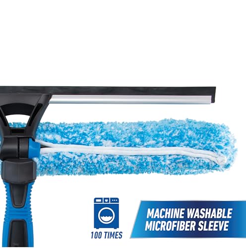 Unger Professional Connect and Clean 18” Proflex 2-in-1 Squeegee and Scrubber, High Access Window Cleaning Tool with Pivoting Head, Commercial and Residential Use, Reusable Microfiber Sleeve - style: ProFlex Window Cleaner II