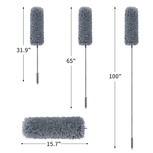 BOOMJOY Microfiber Feather Duster with 100 inches Extension Pole, Dusters for Cleaning High Ceiling, Fan, Blinds, Furniture, Dark Grey - color: Dark Grey