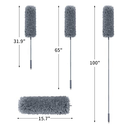 BOOMJOY Microfiber Feather Duster with 100 inches Extension Pole, Dusters for Cleaning High Ceiling, Fan, Blinds, Furniture, Dark Grey - color: Dark Grey