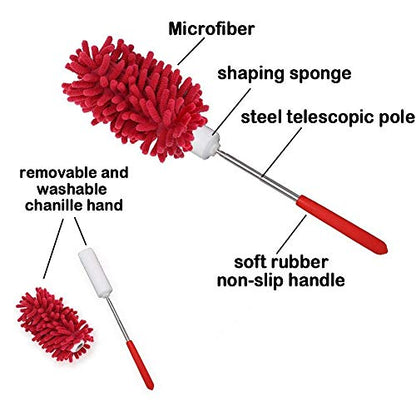 Microfiber Extendable Hand Dusters Washable Dusting Brush with Telescoping Pole for Cleaning Car, Computer, Air Conditioning, TV and Else Pack of 3