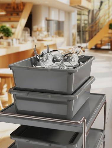 Gray 13 L Commercial Bus Tubs/Tote Box with Lids, Plastic Storage Wash Basin Tub, 3-Pack - color: Grey, size: 13L-Grey with Lid