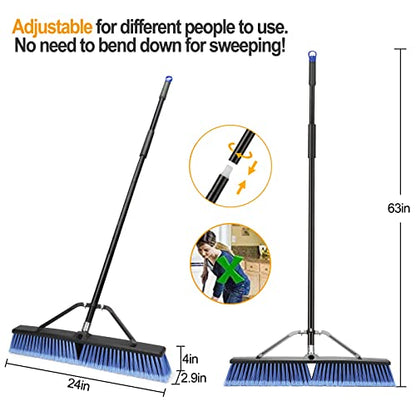 24 inches Push Broom Outdoor for Deck Driveway Garage Yard Patio Concrete Floor Cleaning-Blue-2 Pack - size: 24 Inches Heavy Duty 2-Pack
