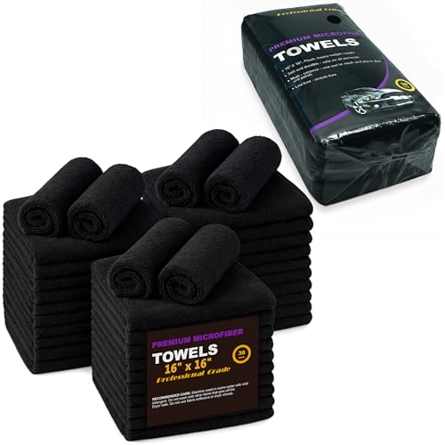 Black Microfiber Cleaning Towels, 36-Pack Dual-Sided Ultra Soft Plush Washcloth, Professional Grade Premium Microfiber Detailing Cleaning Cloths, Car, Household and Commercial (Black, 16" x 16") - color: Black