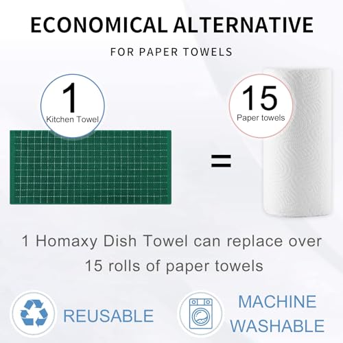 Homaxy 100% Cotton Terry Kitchen Towels(Dark Green, 13 x 28 inches), Checkered Designed, Soft and Super Absorbent Dish Towels, 6 Pack - color: Dark Green, size: 13 X 28 - 6 Pack