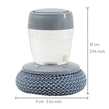 Dish Brush with Soap Dispensing, 2 Pack Kitchen Brush with Holder for Pot Pan Dish Stove Grill Sink Bathtub Tile Household Cleaning, Scrubber Press Automatic Liquid Wash Pots, with 3 Replacement Pads - color: Grey - Plastic+pet