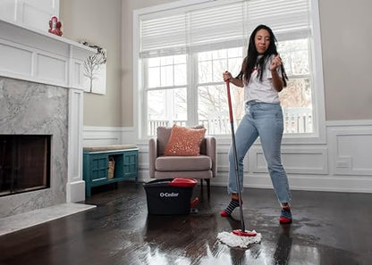 O-Cedar EasyWring Microfiber Spin Mop & Bucket Floor Cleaning System + 2 Extra Refills, Red/Gray - style: Spin Mop & Bucket with 2 Extra Refills