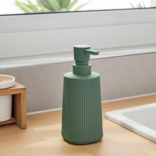 Small Soap Dispenser for Bathroom and Kitchen, Modern Farmhouse Striped Style Plastic Hand Soap Dish Soap Dispenser with Pump Matte Green - color: Sage Green