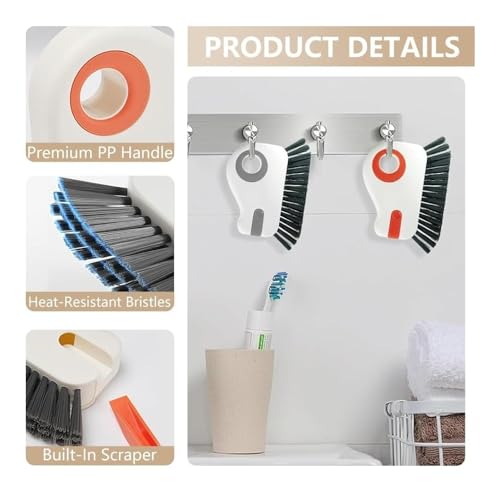 2 in 1 Groove Cleaning Brush, Crevice Brush for Sliding Door Track,Window Track Cleaning Tools, Multifunction Window Track Cleaner with Hard Bristle and Sill(Orange)