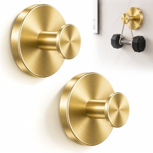Upgraded Suction Cup Hooks for Shower, No-Drill Bathroom Hooks for Hanging Towels, Robes & Loofah - Mount on Kitchen Walls, Window, Glass, Mirror, Tile & Smooth Surfaces (2 Pack, Gold Tone) - color: Gold
