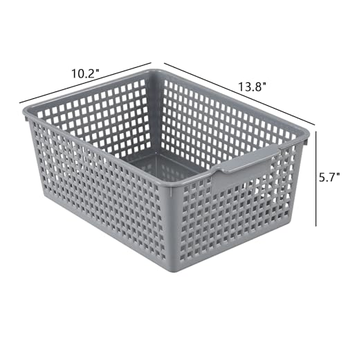 Farmoon Grey Plastic Weave Organizer Basket, 3 Packs Plastic Storage Baskets