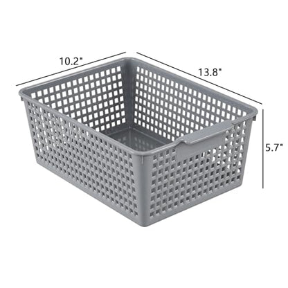 Farmoon Grey Plastic Weave Organizer Basket, 3 Packs Plastic Storage Baskets