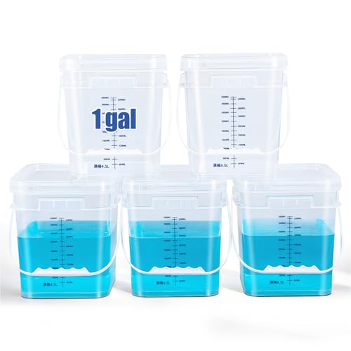 ASEVAT Square 1 Gallon Bucket with Lid, 5 Pack Clear Food Grade Storage Containers with Lids, Pail Container with Handle, Bucket for Cleaning Heavy-Duty Extra Durable BPA Free - color: Clear, size: 1 Gal
