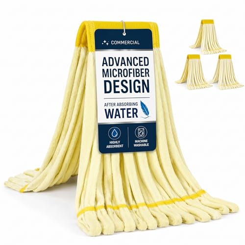 Microfiber Mop Head Replacement, Heavy Duty Commercial Tube Wet Mop Head Refill, Lightweight Fast Drying Washable Reusable Looped End for Floor Cleaning, Restaurants Industrial 3-Pack, Yellow, Large - color: Yellow, size: Large