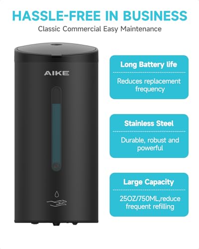 AIKE Automatic Wall Mount Liquid Soap Dispenser, Commercial Stainless Steel with 25oz Large Capacity Save Time Effort and Cost,Model AK1205(Matte Black) - color: Matte Black