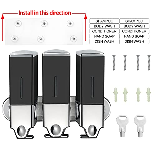 No-Drill 3 Pack 500ml Wall Mounted Soap Dispenser for Bathroom and Kitchen, Shampoo and Conditioner Dispenser Drill Free with Adhesive(Square-Black) - color: Black-2