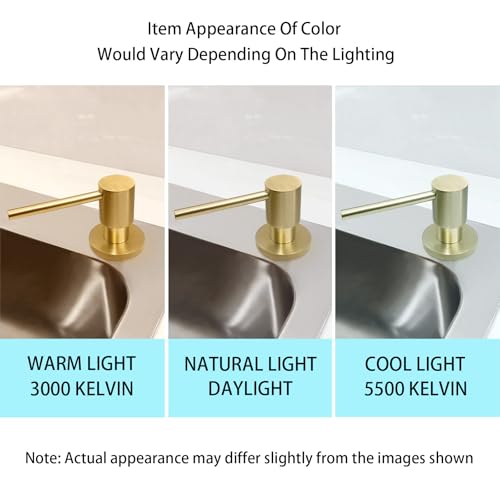 EADOT Brushed Gold All Brass Sink Soap Dispenser for Kitchen Sink Deck Mounted with 17 OZ Above The Sink Refillable PET Bottle Brass Pump Head in Counter Dish Soap Dispenser - color: Brushed Gold