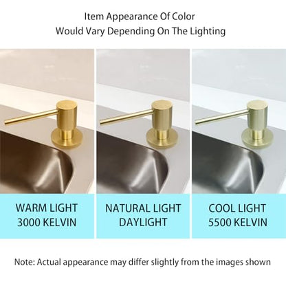 EADOT Brushed Gold All Brass Sink Soap Dispenser for Kitchen Sink Deck Mounted with 17 OZ Above The Sink Refillable PET Bottle Brass Pump Head in Counter Dish Soap Dispenser - color: Brushed Gold