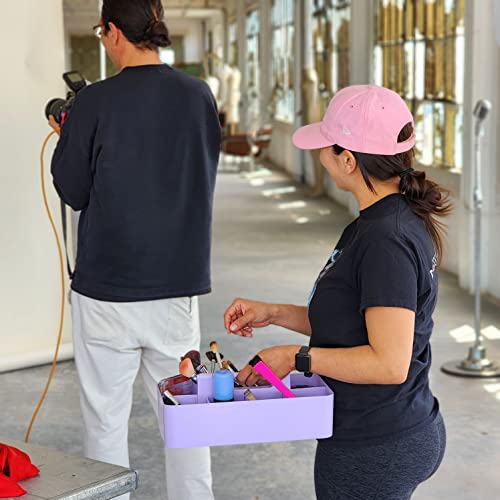 Plastic Portable Makeup Caddy Tote Divided Basket Bin with Handle, for Bathroom Storage - Holds Blush Makeup Brushes, Eyeshadow Palette, Lipstick - Extra Large Made In USA - color: Lavender