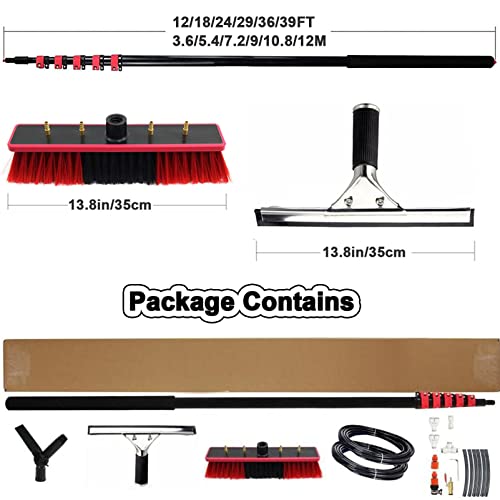 Water Fed Pole Kit, 12-39ft Adjustable Window Cleaning Pole with Squeegee, 180° Rotatable Brush Head Telescopic Cleaning Brush Outdoor Glass Solar Panel,39FT/12M - color: 10.8m, size: 39FT/12M