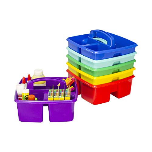 Storex 3-Compartment Small Caddy – Multipurpose Classroom Organizer with Handle, Assorted STEAM Colors, 6-Pack (00940A06C) - color: Assorted Colors, size: 6-Pack, style: Small