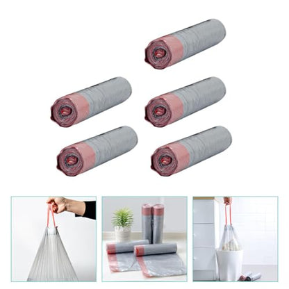 Drawstring Trash Bags 5 Rolls Heavy-duty Thick Plastic Garbage Bags for Kitchen and Home Waste Disposal, Disposable Strong Trash Storage Pouches with Easy Carry Handle Random Color