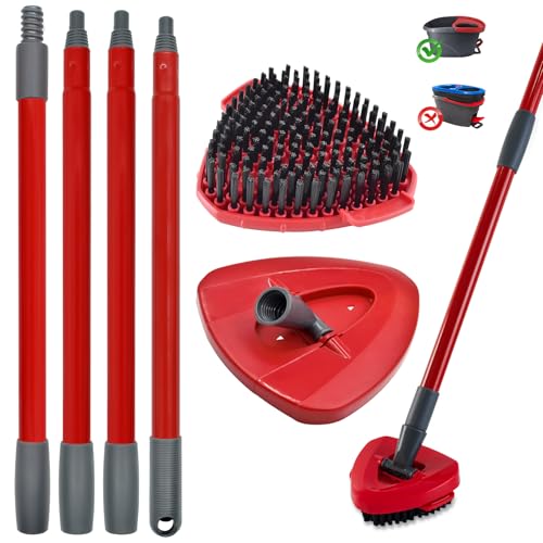 Mop Handle for Ocedar, Scrub Brush and Spin Mop Base Compatible with O Cedar EasyWring 1 Tank Spin Mop,4-Section Spin Mop Handles and Base for EasyWring Spin Mops - color: RED-3