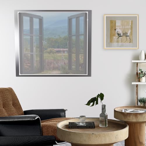 Adjustable DIY Magnetic Window Screen Replacement Window Screens 48" * 60" with White Window Frames Fiberglass Mesh for House Windows - size: 60"x48"