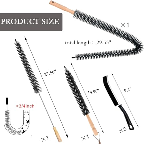 Dryer Vent Cleaner Kit 5Pcs Long Brush Cleaning Set for Lint Removes & Hair Clogs Dryer Vent Cleaning Crevice Brush Tools for Refrigerator Coils, AC, Drain Snake