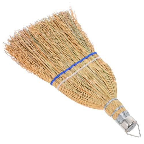 Alipis Outdoor Heavy Duty Handheld Whisk Broom with Natural Straw Bristles for Yard Patio Garage Sweeping and Concrete Cleaning, Portable Sweeping Brush with Hanging Ring for Outdoor Use