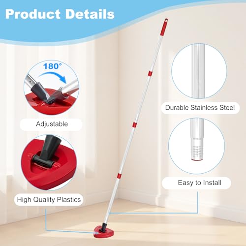 Spin Mop Handle & 2 Mop Base Replacement for O-Cedar RinseClean 2 Tank System, Adjustable 30-58" Telescopic Mop Stick Pole, Lightweight Durable Mop Handle Replacement Parts - color: 2pcs Set