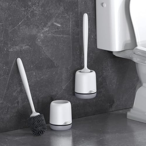 Lefree 2 Pack Silicone Toilet Bowl Brush and Holder Set with Ventilated Holder, Floor Standing & Wall Mounted Toilet Scrubber - color: Gray, size: 2 Pack