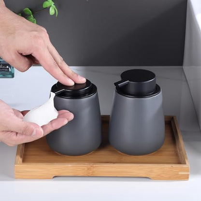 12Oz Hand Soap Dispenser Set - 2 Pack Ceramic Foam Soap Dispenser Set with Easy-to-Press Black Pump, Refillable Mordern Foaming Dish Soap Dispensers for Bathroom & Kitchen (Grey, Foam Pump) - color: Grey Foaming Dispenser