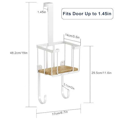 ORLESS Ironing Board Hanger Over Door & Wall Mount, White | 2 in 1 Heavy Duty Iron Board Holder with Storage Basket, Fits T/Y Boards, Laundry Room Space Saver - color: White Iron Natural Wood