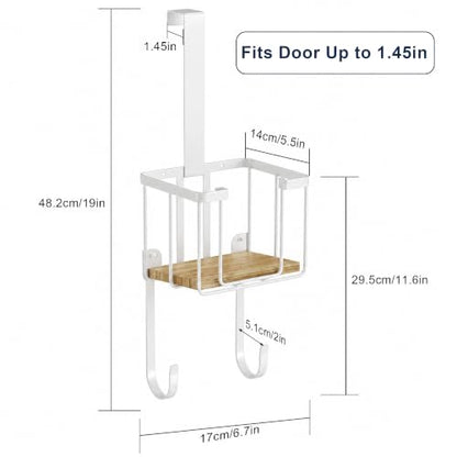 ORLESS Ironing Board Hanger Over Door & Wall Mount, White | 2 in 1 Heavy Duty Iron Board Holder with Storage Basket, Fits T/Y Boards, Laundry Room Space Saver - color: White Iron Natural Wood