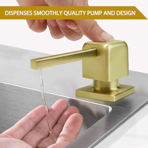 Soap Dispenser for Kitchen Sink, Gold Built in Soap Dispenser with 17 OZ PE Soap Bottle, Refill from Top Design Under Counter Stainless Steel Pump Head Lotion Dispenser - color: Brushed Gold-1