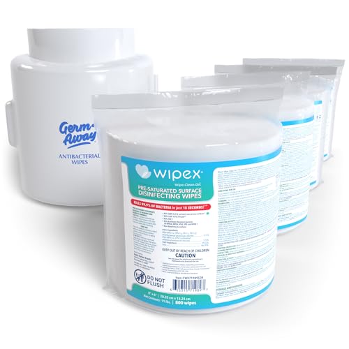 Wipex Gym Equipment Wipes Bundle - Includes 1 White Wall Mounted Dispenser & 4 Packs of 800 ct Disinfecting Wipes Refills, EPA Registered Surface Wipes, Sanitize in 15 Seconds - size: Bundle: 4 Refills + Plastic Wall Dispenser