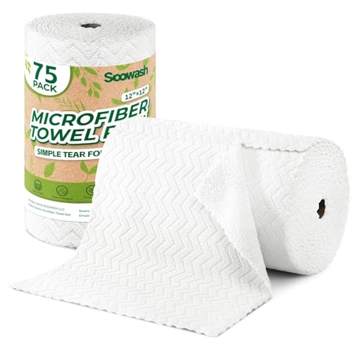 Microfiber Cleaning Cloths Roll, 75 Pack Tear Away Microfiber Towels Roll, 12" x 12" Lint Free Rags, Reusable Cleaning Cloths, Washable, Scratch Free,Ultra Absorbent Dish Rags(White Ripple) - color: White Ripple, size: 75 pack