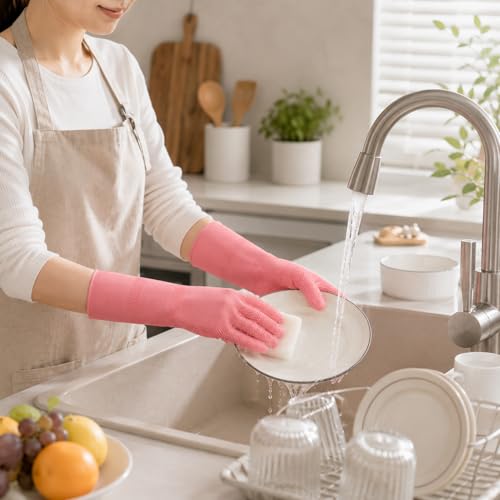 1 Pair Silicone Dishwashing Gloves - Waterproof, Non-Slip Grip - Reusable Cleaning Gloves for Kitchen, Bathroom,Home - size: Medium