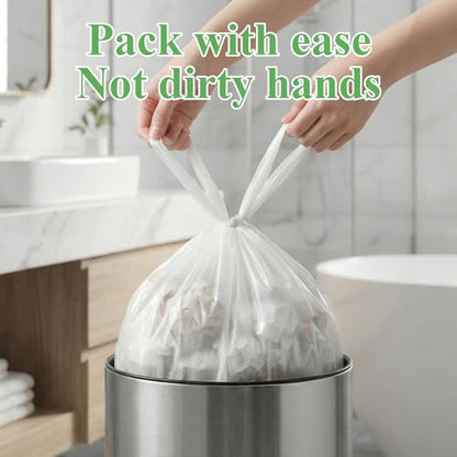 2.6 Gallon Small Trash Bags with Handles, White Bathroom Mini Garbage Bags, Unscented 10 Liter Wastebasket Liners for Kitchen Office Car, Heavy Duty, 100 Count - style: Bio-2.6Gal-White100