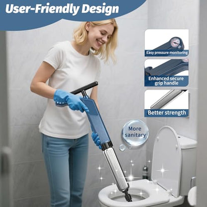 Toilet Plungers for Bathroom Heavy Duty, High Pressure Toilet Auger Air Drain Blaster with Real-Time Toilet Snake Drain Clog Remover,Toilet Unclogger Tool,Sink Shower Tubs Plumbing Clogs (Blue) - color: Blue