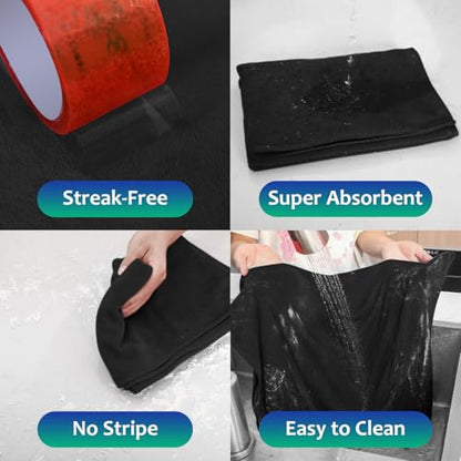 Newwiee 6 Pcs Extra Large Microfiber Cleaning Cloth 30" x 20" Washable Reusable Microfiber Towel Streak Free Lint Free Cloth for Cleaning Home Glass Office Window Bathrooms (Black) - color: Black