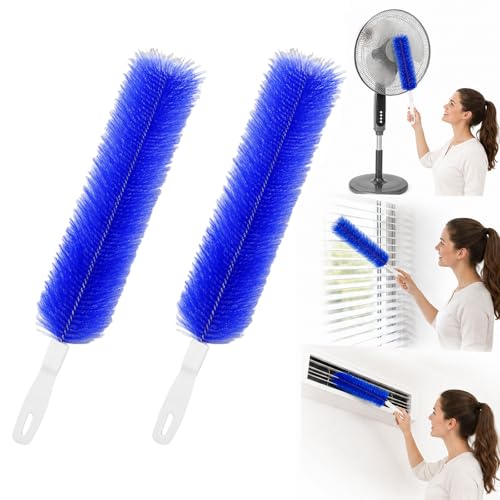 Fan Cleaning Brush, Bendable Microfiber Duster, Ultimate Dust Cleaning Brush, Reusable Microfiber Head for Air Conditioning Shutters, Ceiling Fan Blades, Air Vents, Curtains, Cars (2Pcs Blue) - color: 2pcs Blue