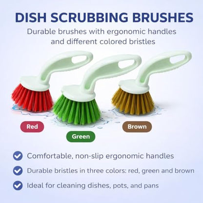 Kitchen Sink Cleaning Brush | Tough Flexible Bristles Scrubber for Stubborn Stains | Comfortable Grip Dishwashing Brush for Kitchen Utensils Bathroom Tiles Pack of 2 - style: Mini Round Brush Pack of 2