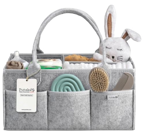 PUTSKA Baby Diaper Caddy Organizer - Nursery Storage Basket for Diaper Station, Baby Basket Shower Gift List and Registry Must-Have, Newborn Essentials, Nursery Decor for Boy or Girl - Grey, Large - color: Grey, size: Large