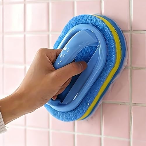All Purpose Sponge Scrub Brush with Ergonomic Handle, Household Cleaning Brush for Bathroom, Kitchen, Bathtub, Toilet, Shower