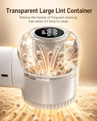 Fabric Shaver, 𝟮 𝗶𝗻 𝟭 Rechargeable Lint Remover with Brush, Large Sweater Shaver with Digital Display, 3 Speeds Lint Shaver, 6-Leaf Blades Lint Remover for Clothes, Sofa, Bedding, White - color: White